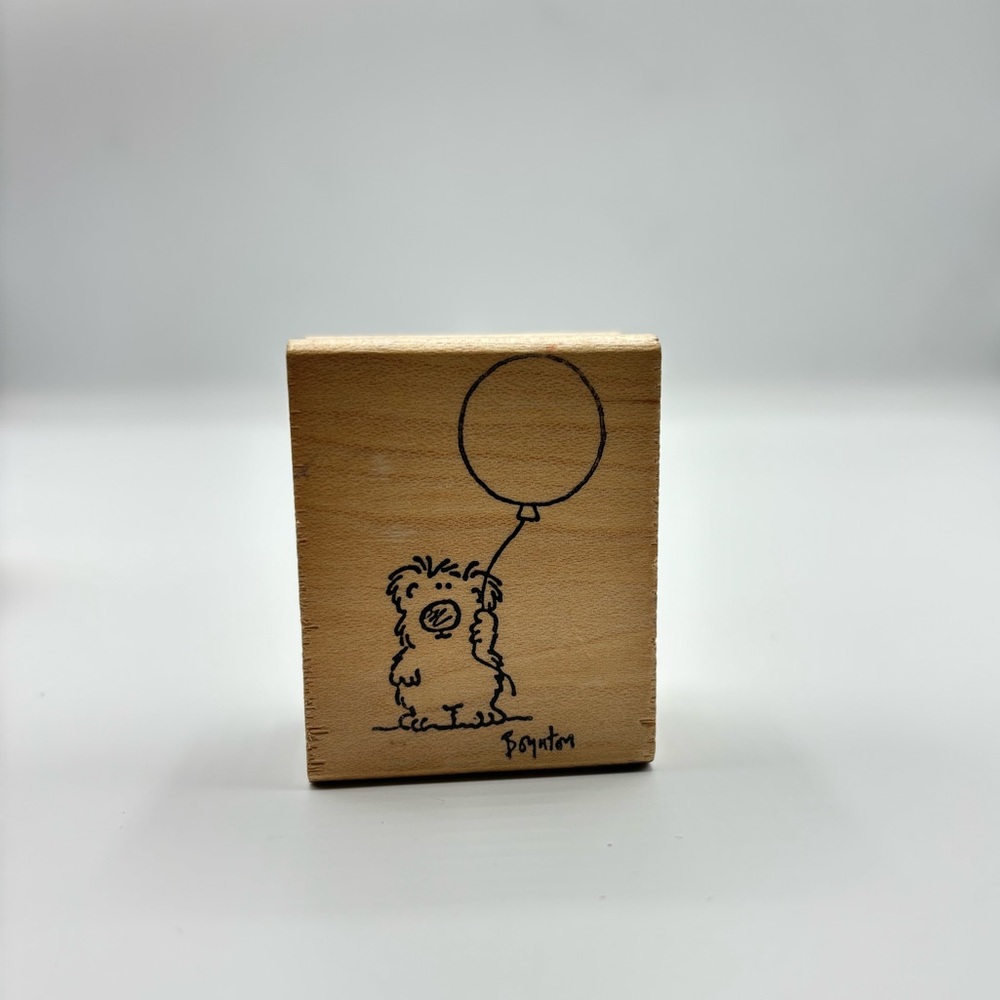 Wood Rubber Stamp Dog with Ballon vintage 1995 rare to find